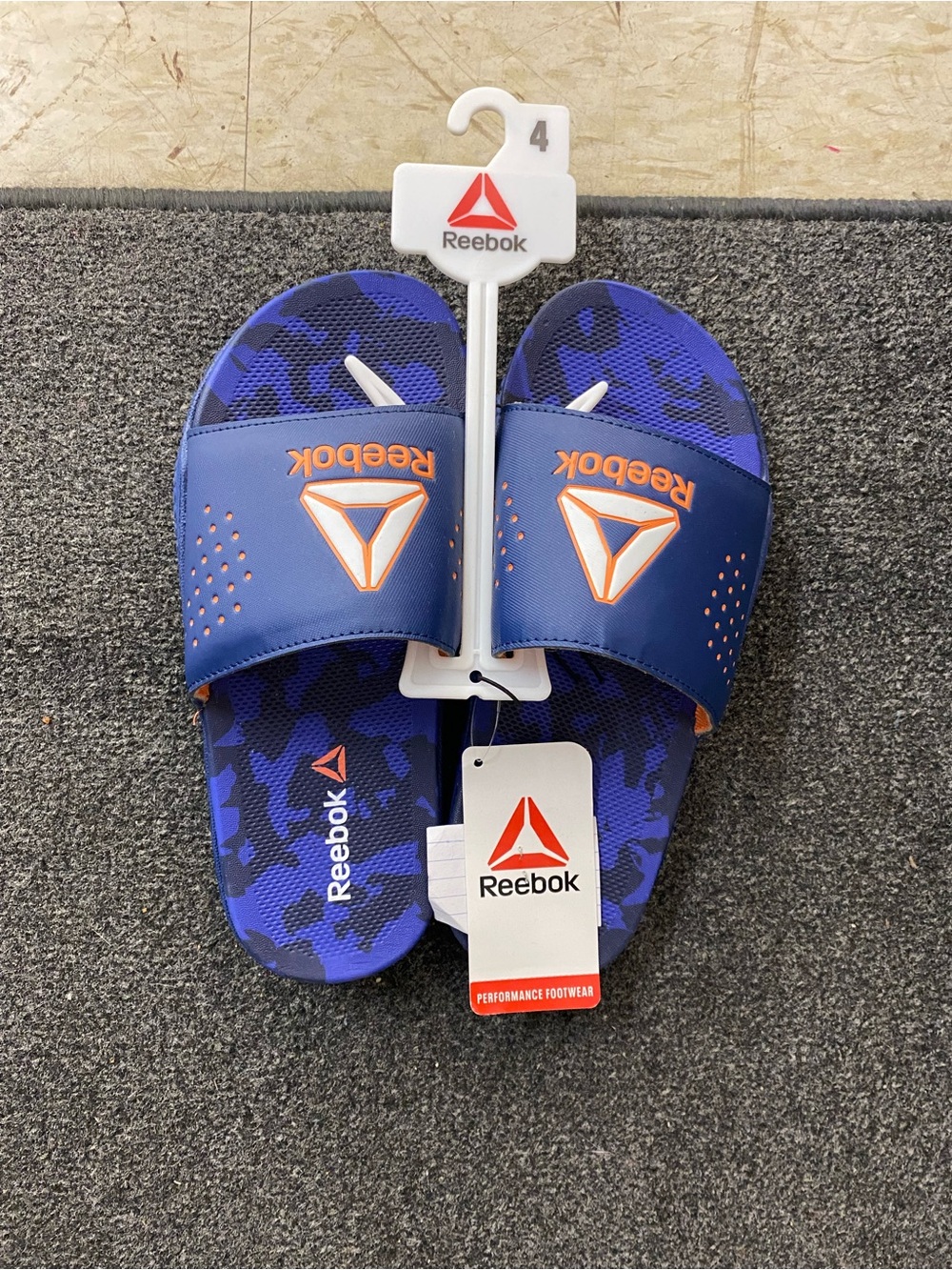 Reebok Royal Blue Slides with Orange Logo Accents